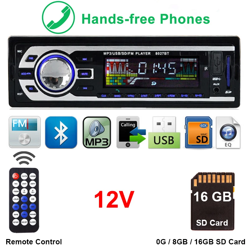 Автомобильный Автомагнитола 12 в 1 Din Bluetooth радио SD MP3 плеер Coche In Dash Estereo Poste Para Авто