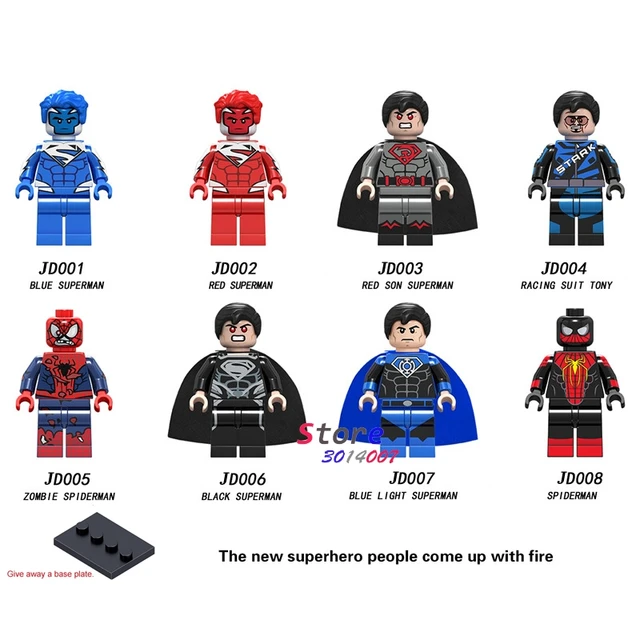 Best Offers Single Building Blocks Blue Light Red Son Black Superman Zombie Spiderman Racing Suit Tony Tony Stark Figure toys for children