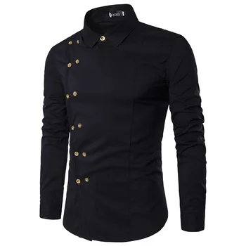 

Men Shirt 2019 Personality Oblique Button Irregular Men Casual Shirt New Arrival Long Sleeve Slim Fit Double Breasted Male Shirt