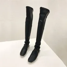 Fornihapfirafs/Новое поступление, пикантные женские эластичные высокие сапоги облегающие высокие сапоги до бедра черные женские сапоги выше колена на плоской подошве
