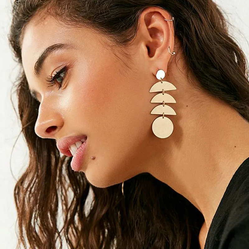 

Geometric Metal Earrings Multi-layer Metal Copper Combination Long Earrings Bohemian Sequin Wedding Jewelry for Woman