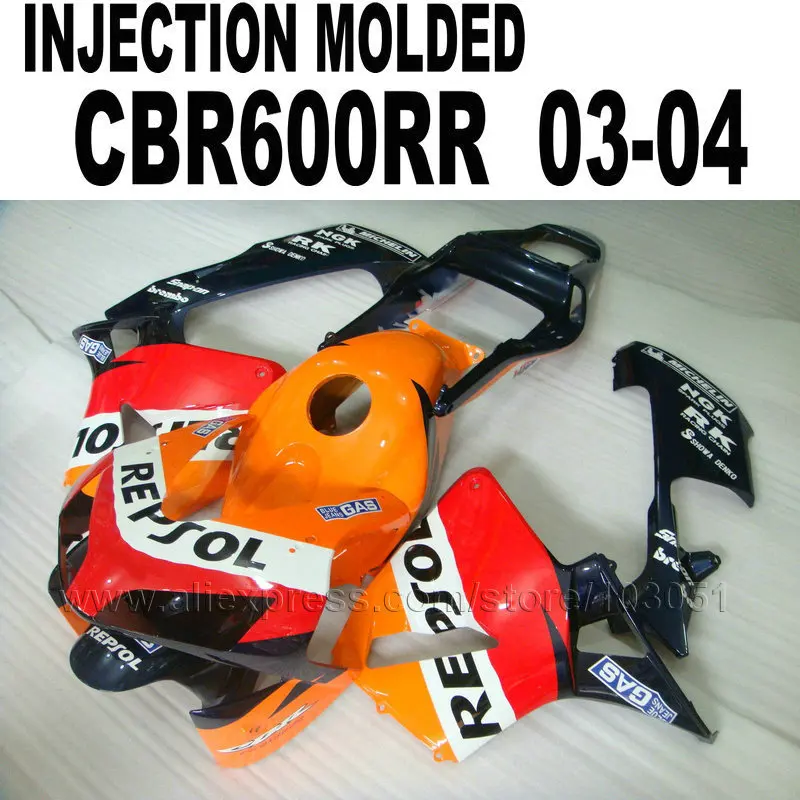 ABS Injection bodywork for Honda repsol fairing kits  cbr600 2003 2004 CBR 600 RR 03 04 CBR600RR orange red fairings sets