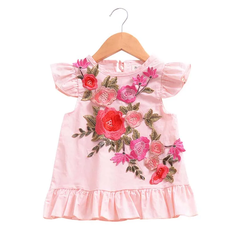 

Summer Kids Elegant Flower Pleated Dress Mini Casual Ruched Floral Tops Baby Girl Clothes Cute Toddler Outfits Cotton Princess