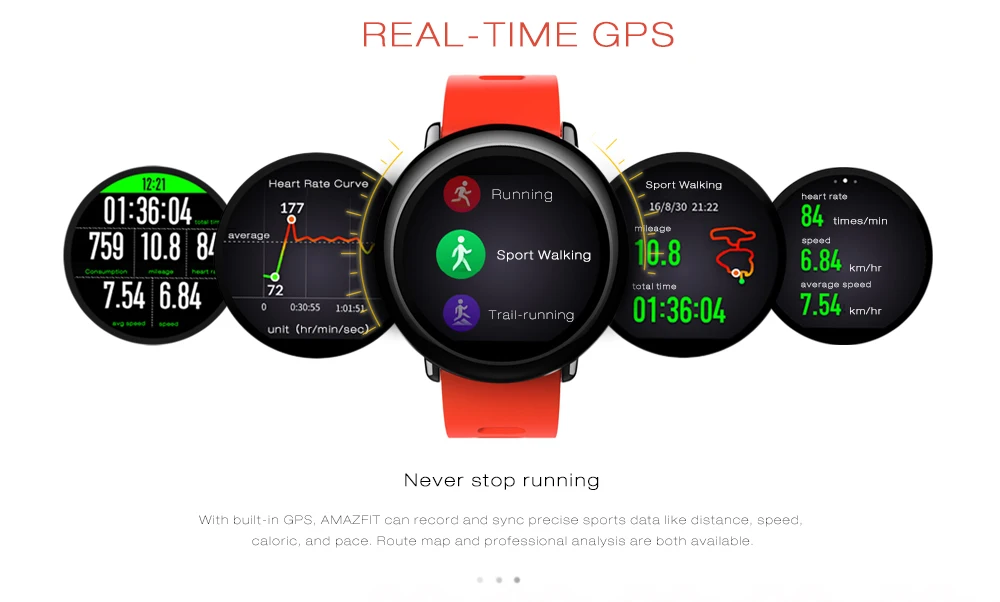 Смарт-часы Xiaomi Huami AMAZFIT Pace с ПЗУ, 4 Гб, gps, Wi-Fi, монитор сердечного ритма, спортивные Смарт-часы для мужчин, информация, пуш-ап, глобальная версия