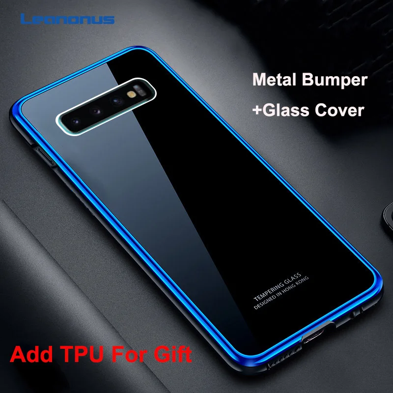 

Leanonus 9H Tempered Glass Cover Case for Samsung Galaxy S10/S10 Plus/S9/S9 Plus/Note 9 Coque Hard Metal Bumper Phone Case