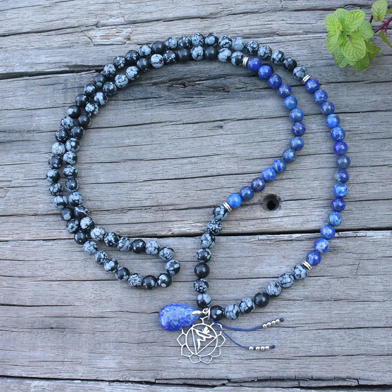 8mm Natural Stone Beads, Lapis,Snowflake Obsidian,Chakra,JapaMala Sets,Spiritual Jewelry,Meditation,Inspirational,108 Mala Beads