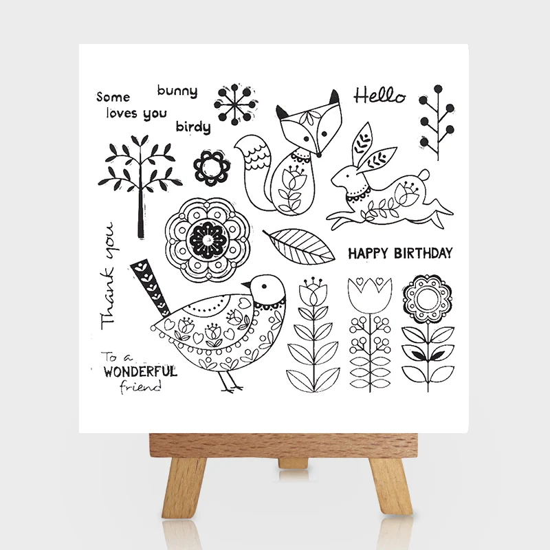 

Paper Cutting Fox Birds Flower Clear Stamps Scrapbooking for DIY Silicone Seals Photo Album Embossing Folder Paper Maker Crafts