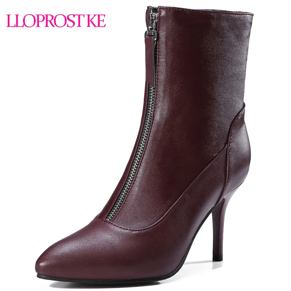 

Lloprost ke Winter Pointed Toe Martin Boots Women Fashion Shoes Sexy Thin High Heels Ankle Boots Zipper Ladies Casual Shoes D28
