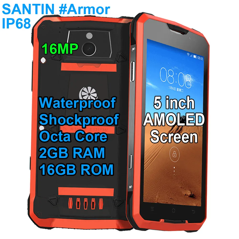 SANTIN# Armor Plus телефон 16G Прочный IP68 водонепроницаемый мобильный телефон ударопрочный " AMOLED дисплей 4G LTE мобильный телефон смартфон