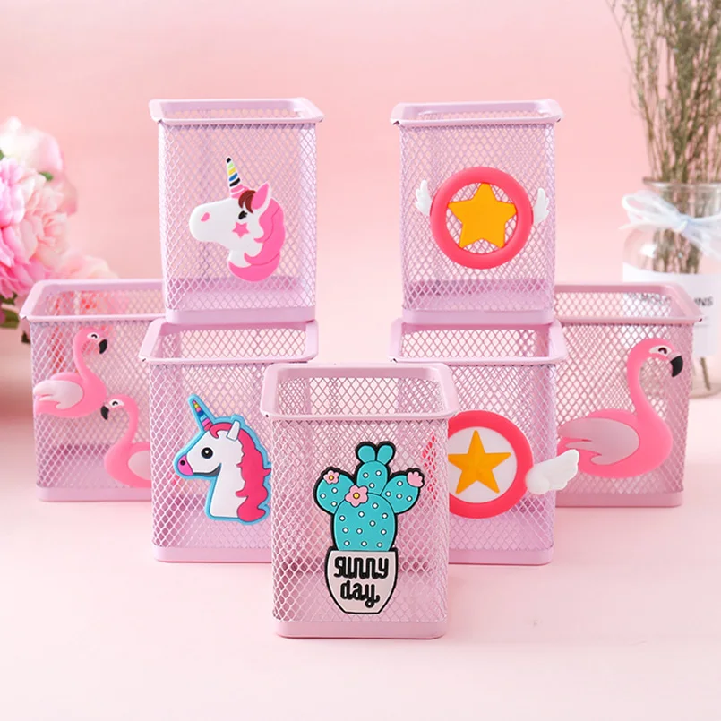 

BABOLI Cartoon Pink Girl Heart Metal Hollow Pen Holder Girl Learning Stationery Multi-function Desk Stationery Storage Box