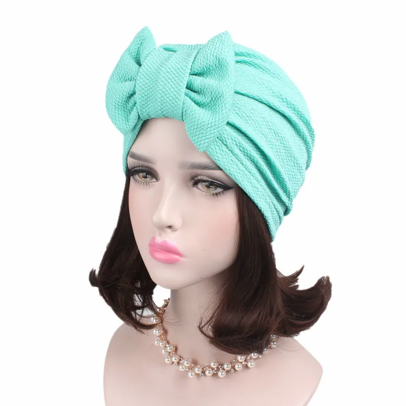

Europe and America Popular Hair Accessories Bowknot Women Turban Hats Cotton India Hat Turban Hats Muslim Inner Hijabs Hats