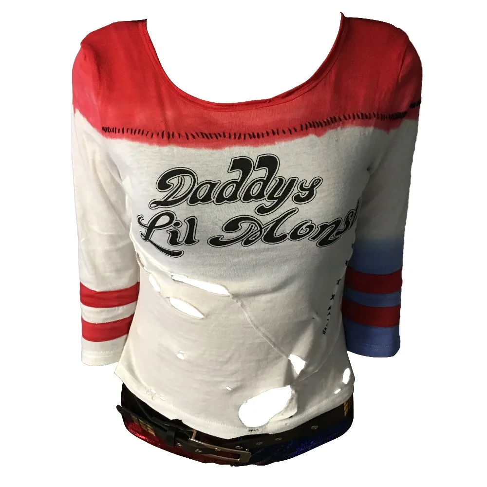 

Cosplay Suicide Squad Harley Quinn Clothes Daddy's Lil Monster T Shirt Shorts Camisetas Halloween Costume Tops Tee