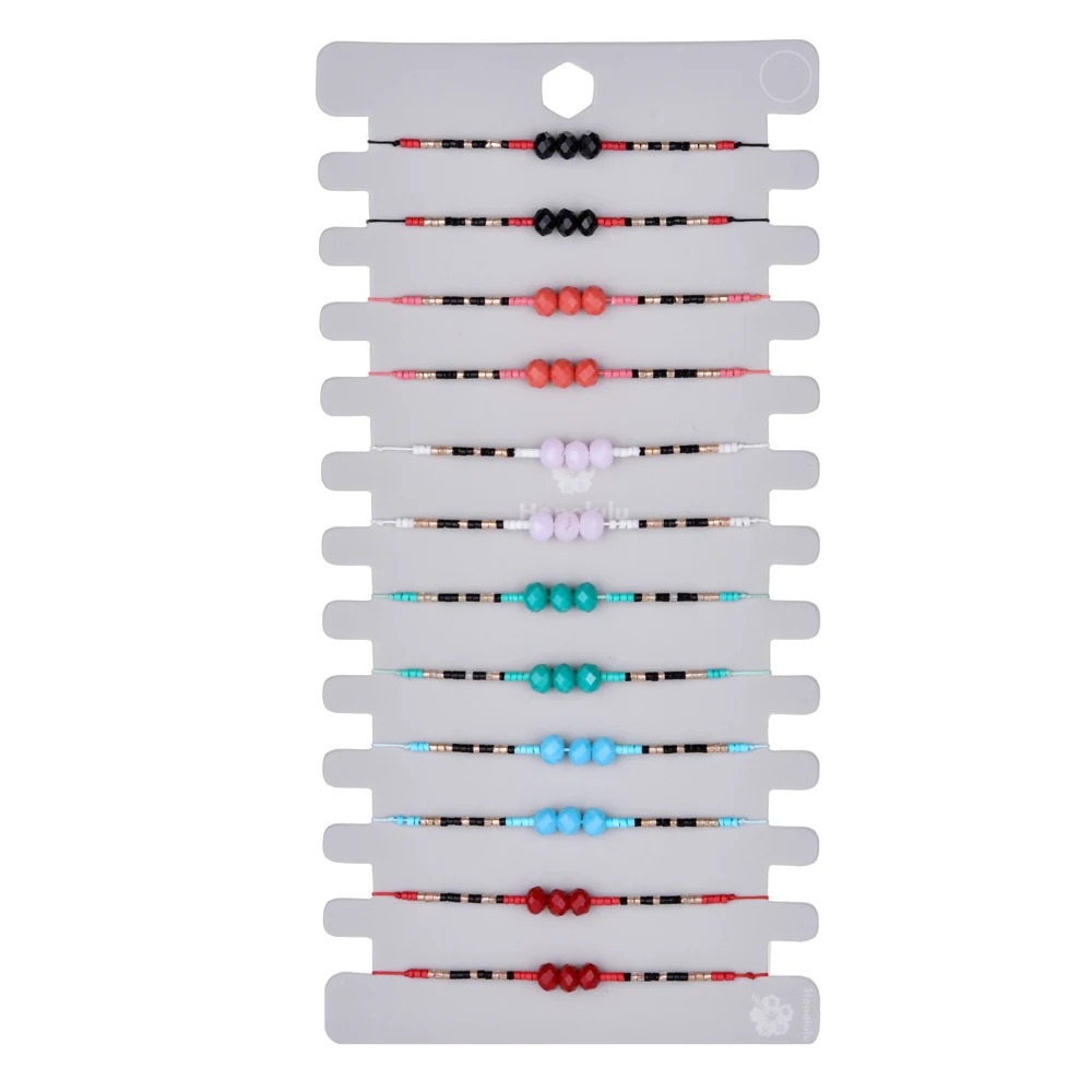 

Bohemian Colorful Strand Beaded Bracelets Ethnic Handmade Crystal Adjustable Bracelet for Women Girl Cuff Wristband Jewelry 12pc