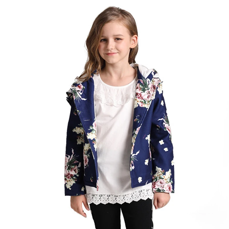 

Girls Jackets Floral Print Hooded Baby Coat Kids Warm Worsted Jackets Spring Autumn Children Outerwear Girls Sweatshirt Clothes