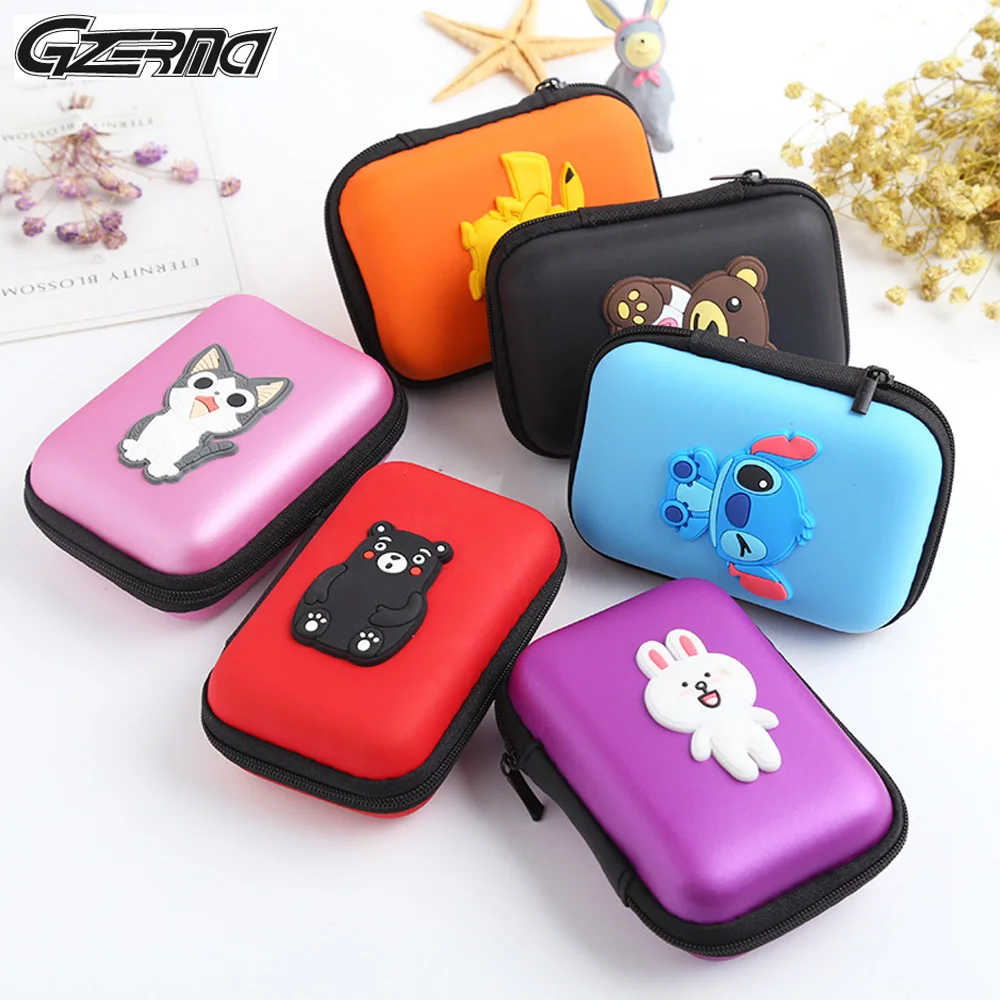 

Mini Cute Cartoon Earphone Bag Case For Headphone Key Coin Hard Storage Poratable Net Zipper Box Gift For Kids Boys Girls