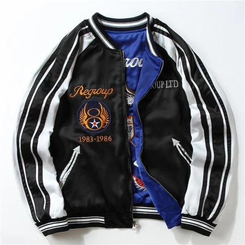 Drop Shipping Embroidery eagle Two Sides Bomber coats Souvenir Jacket Men Sukajan Yokosuka Streetwear Hip Hop Baseball Jackets