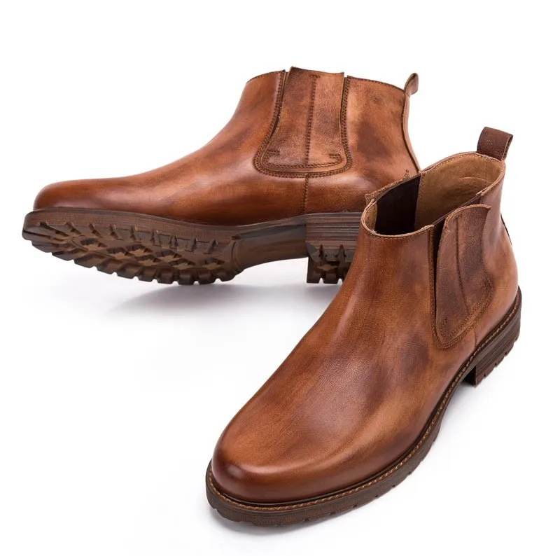 Итальянские мужские ботинки «Челси» из натуральной кожи в стиле ретро; классические ботильоны в байкерском стиле для верховой езды; удобная мужская рабочая обувь без застежки