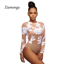 Ziamonga, сексуальный летний Облегающий комбинезон для вечеринки, Кружевное боди с вышивкой, Женское боди с объемным цветком, комбинированное Женское боди с длинным рукавом, Сетчатое боди