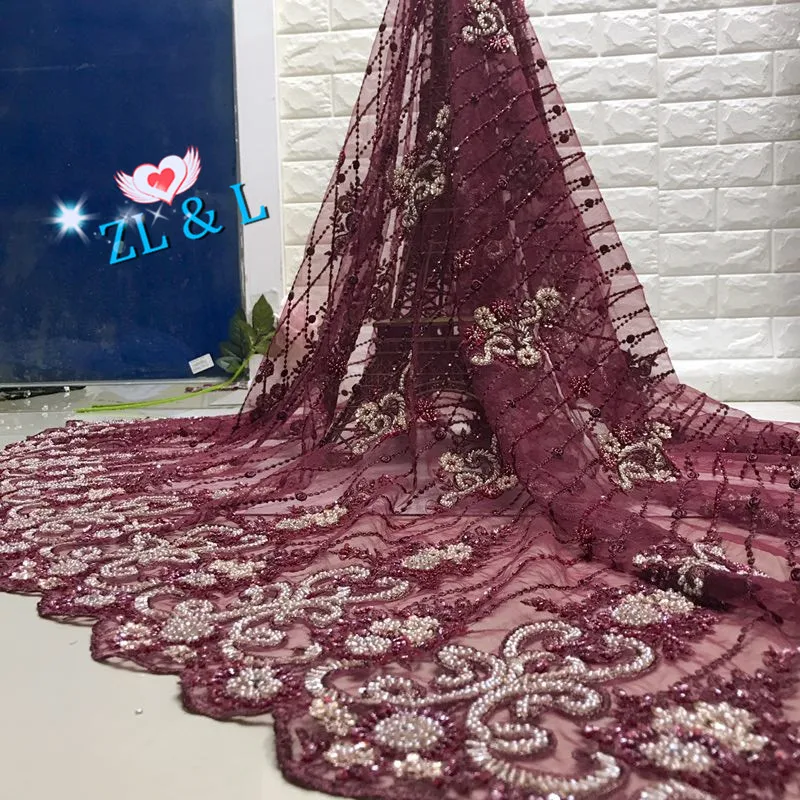 Top High-end hand embroidery decorative colorful beads sequins Africa Nigeria lace French tulle wedding dress skirt 5 yards 1 Top High-end hand embroidery decorative colorful beads sequins Africa Nigeria lace French tulle wedding dress skirt 5 yards 1