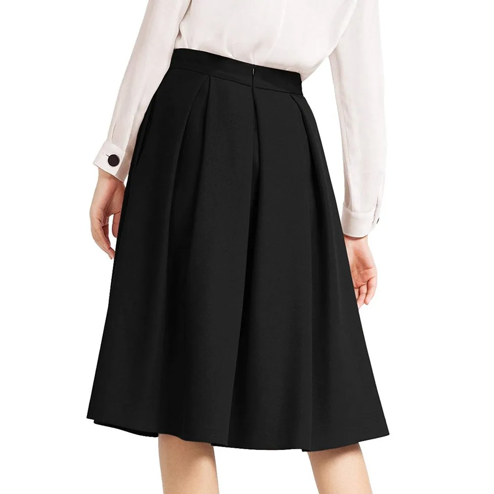 Feitong Женская официальная юбка с высокой талией, черная юбка, черная Повседневная винтажная юбка миди с высокой талией# w40 - Цвет: Black