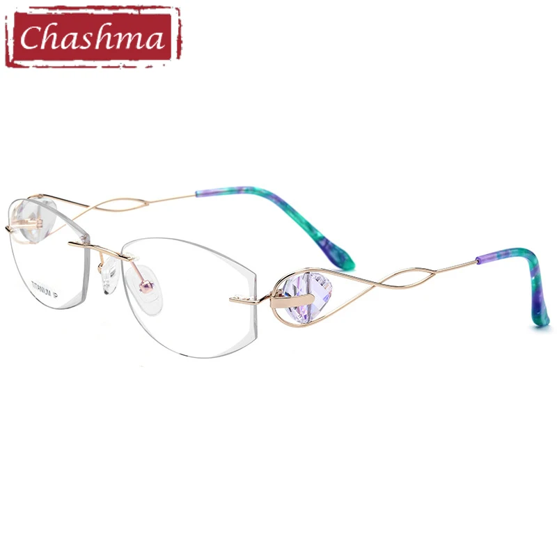 Чашма бренд для женщин Высокое качество без оправы очки рамки рецепт очки Женская мода прозрачный цвет линзы с камнями