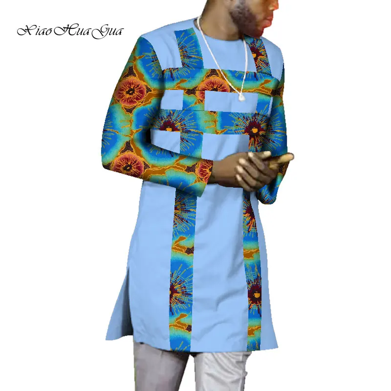 

African Shirt Male Shirt Men Shirt Long Sleeve Dashiki Printed Long Shirt Cotton Batik O-Neck Causal Party Wedding WYN607