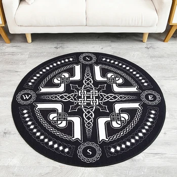 

Modern Fashion Black White Geometric Pattern Round Carpet Non-Slip Breathable Living Room Bedroom Rug Home Decorator Floor Rug