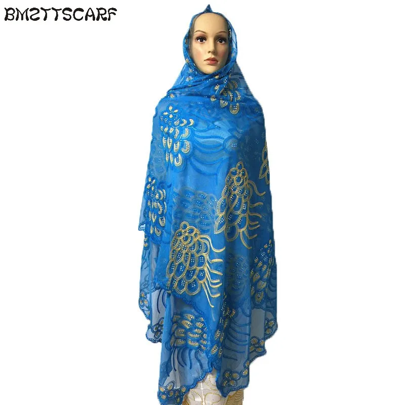 Шарф из тюли, африканские женские большие шарфы мусульманские emrboidery мусульманский шарф больших размеров для Шали Обертывания BM420 - Цвет: Color 7