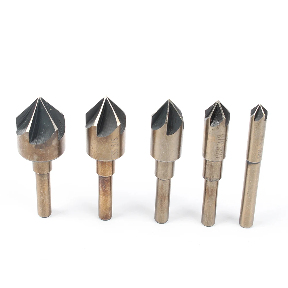 5pcs Hss 5 Flute Countersink Bits Chamfer Cutter Drill Bit Woodworking Cut Metal Chamfering 82 Degree Countersink Drill Cutters