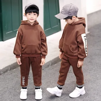 

Boy's 4T-14Y Hooded Thick Fleece Pullover Hoodie Clothing Sets Casual Sports Style Autumn Winter Hoodies Clothing Sets