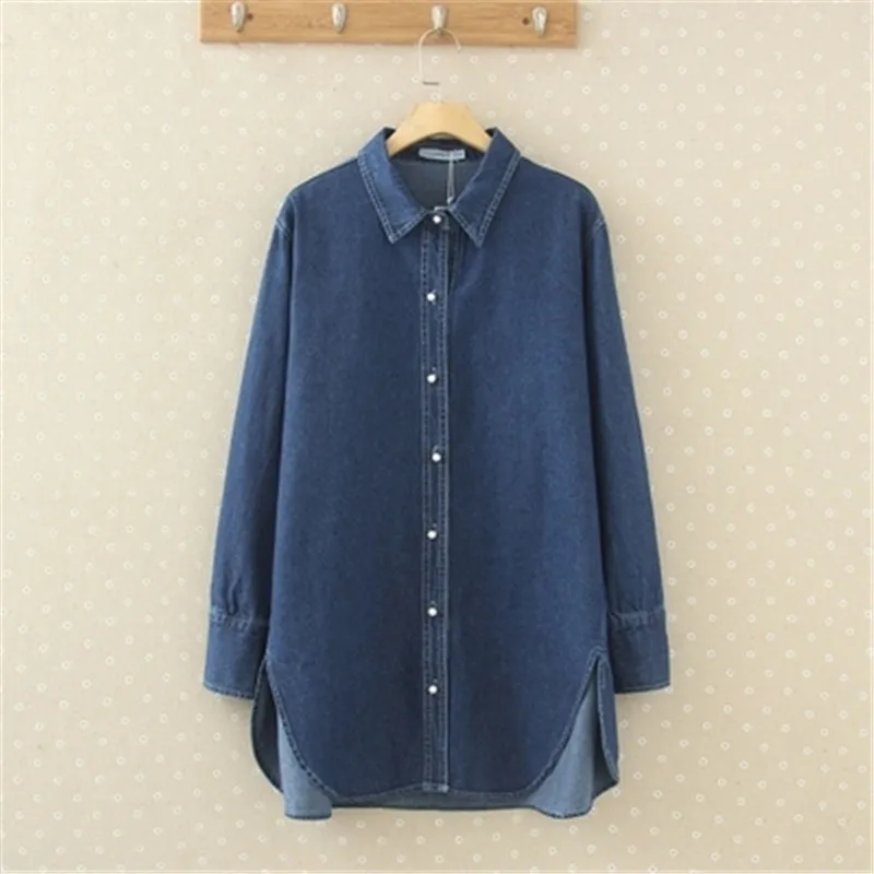 New 2017 Spring Fashion Long Loose Denim font b Women b font Blouses Long Sleeve Shirts