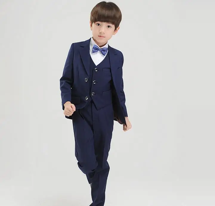 Top Quality Boys Dark Blue Blazer 4 pcs/set Wedding Suits for Boy Formal Dress Suit Kids Prom