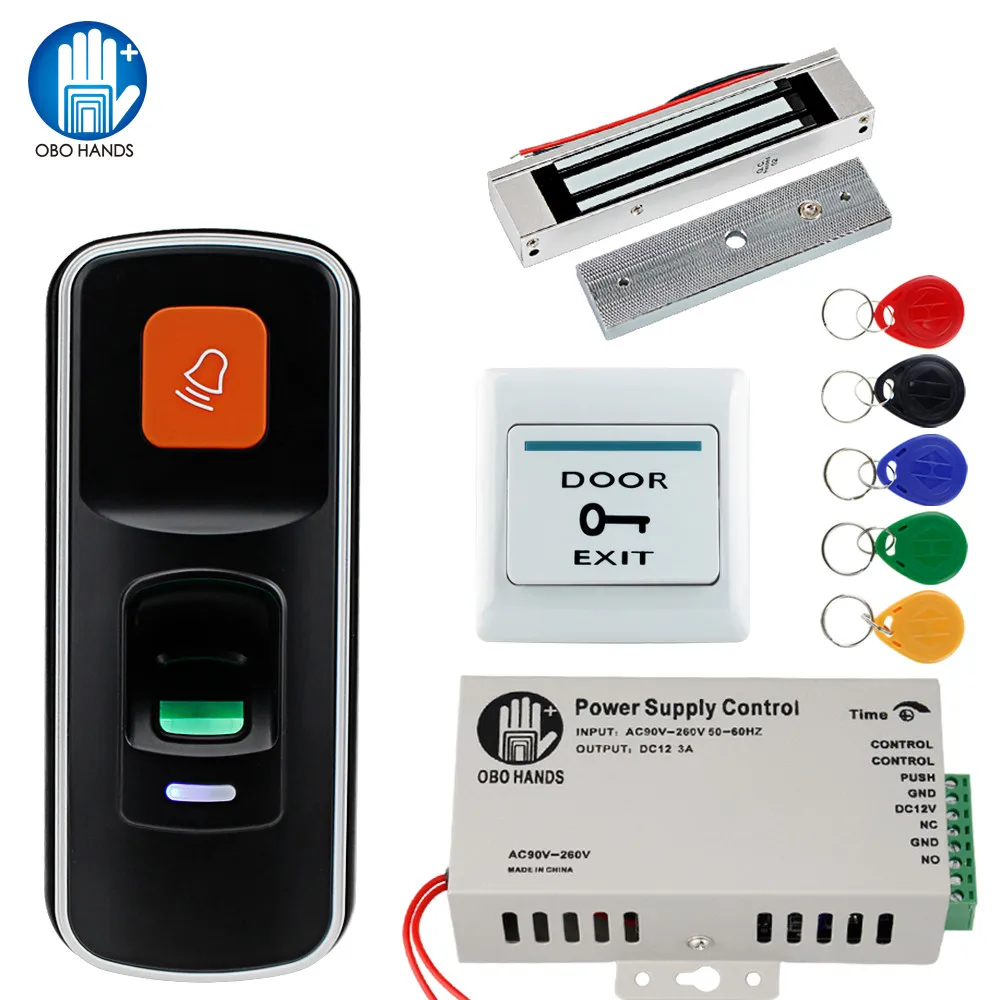 OBO RFID Door Access Control System Kit Set 125KHz Fingerprint Biometric +Electric Magnetic Electronic Locks+ DC12V Power Supply