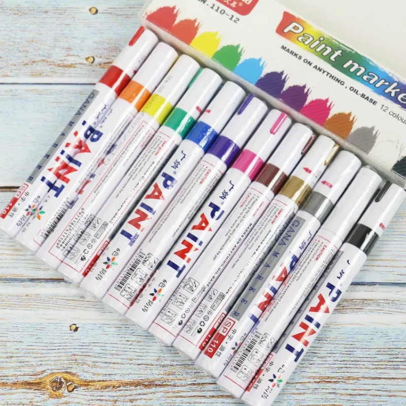 

12 Colors DIY Works on Most Surfaces Art Design School Acrylic Marker Painter Pen Highlighter Waterproof Permanent Paint Pen