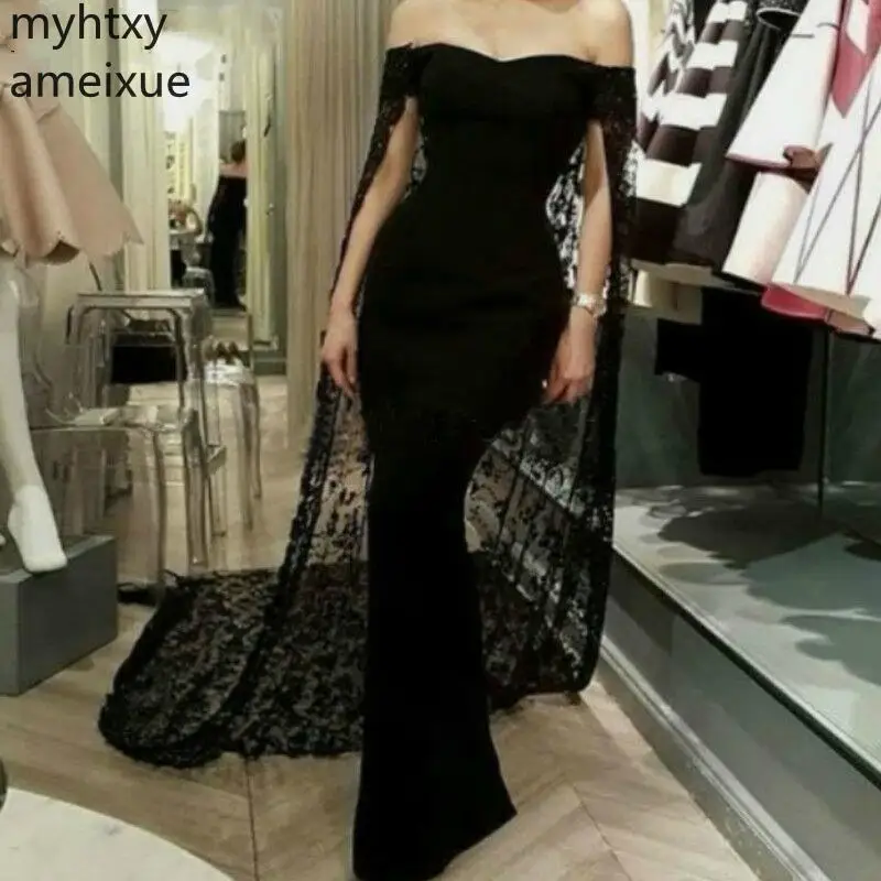 Black Sexy Special Occassion Plus Size Evening Dresses 2021 Strapless Mermaid Floor Length Gown With Lace Train Robe De Soiree | Свадьбы и