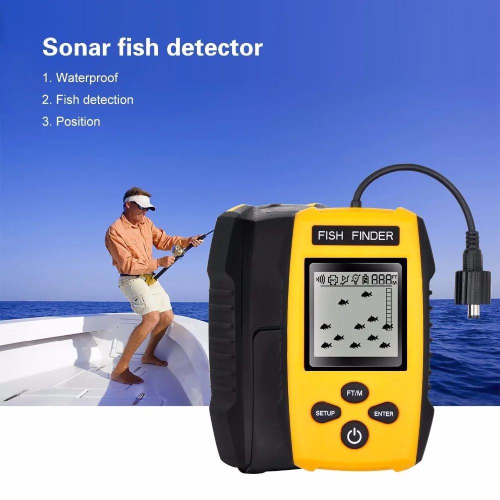 Fishfinder محمولة سونار Fishfinder إنذار صياد السمك اللاسلكية شاشة الكريستال السائل شحن مجاني صدى أسلم