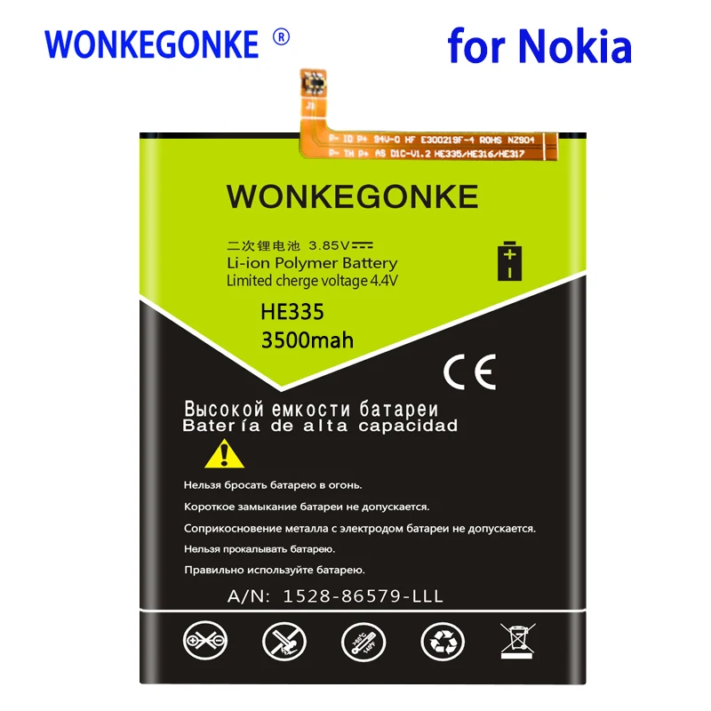

WONKEGONKE 3500mah HE335 Battery For Nokia 6 nokia6 N6 TA-1000 TA-1003 TA-1021 TA-1025 TA-1033 TA-1039 Batteries Bateria