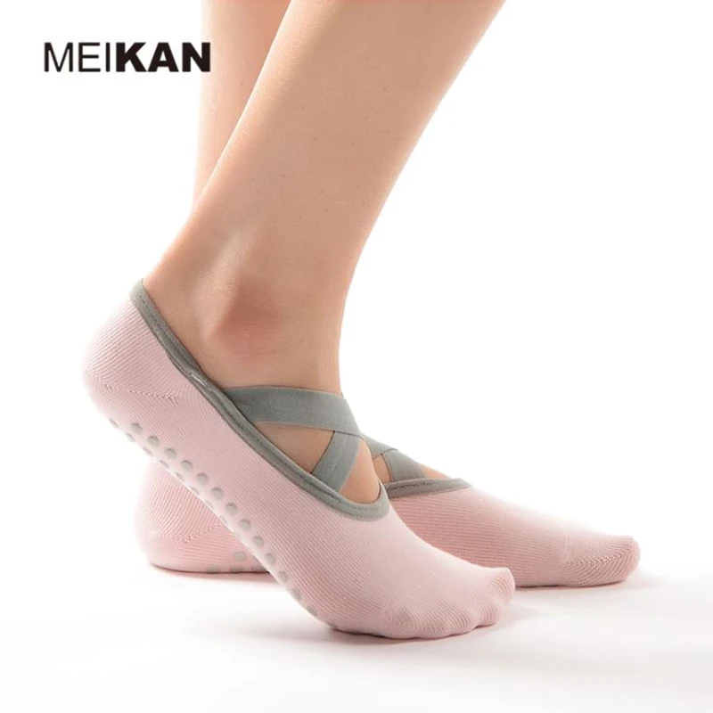 Meikan 4 pair Straps Design Non-Slip Yoga Socks for Women Perfect for Pilates Barre Bikram Workout Socks dance with Grips