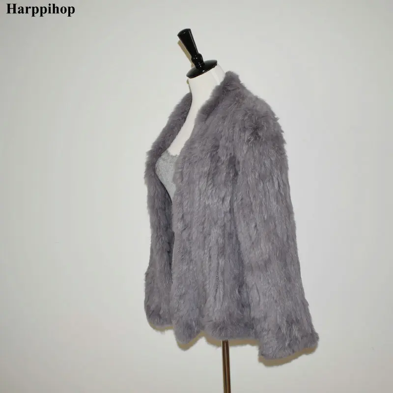 Harppihop пальто из натурального кроличьего меха женская натуральная куртка из натурального кроличьего меха жилет/куртки кроличья вязанная зимняя теплая куртка harppihop