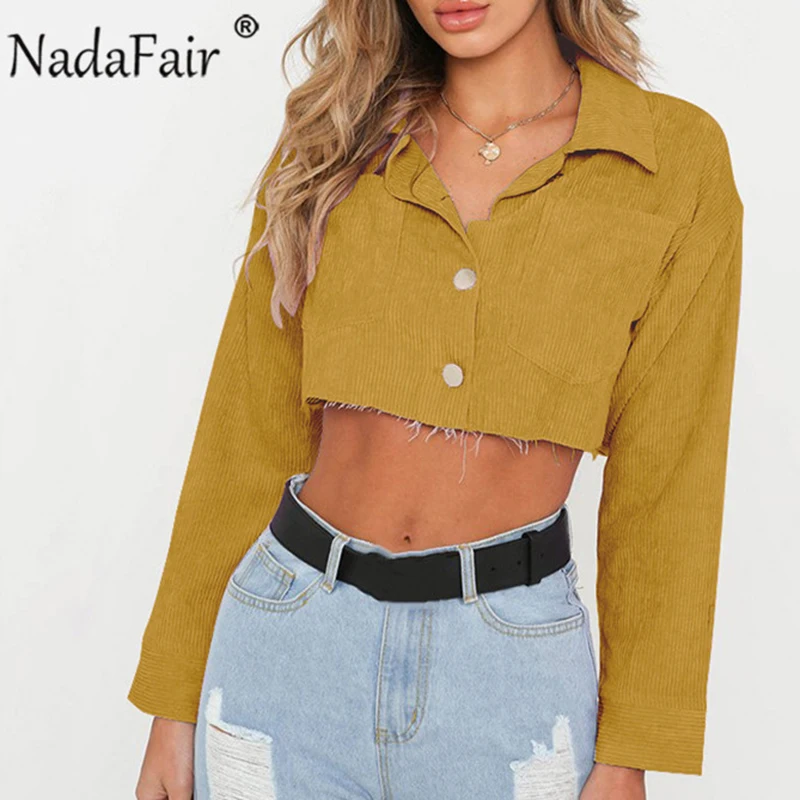 

Nadafair Casual Denim Jacket Coat Women Turn-down Collar Buttons Spring Autumn Sexy Cropped Tops Female Outerwear