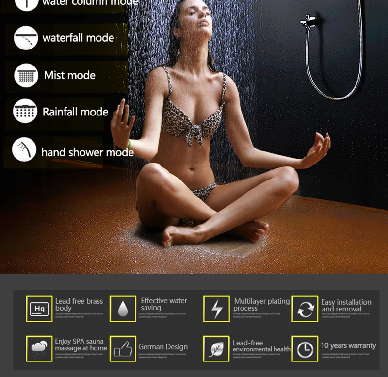 Luxury Shower Set Accessories Ceiling Multifunction Led Strip Shower Head Set with Rainfall Waterfall Spray Mist Water Column (2)