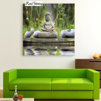 

REALSHINING DIY Diamond Painting Needlework Buddha Clock Full Square Drill Mosaic Diamond embroidery Pattern Decoration D78