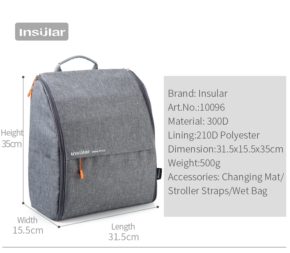  INSULAR Fashion Simple Diaper Bag Backpack Nappy Mummy Bag Baby Bags for Mom Dad with Stroller Stra