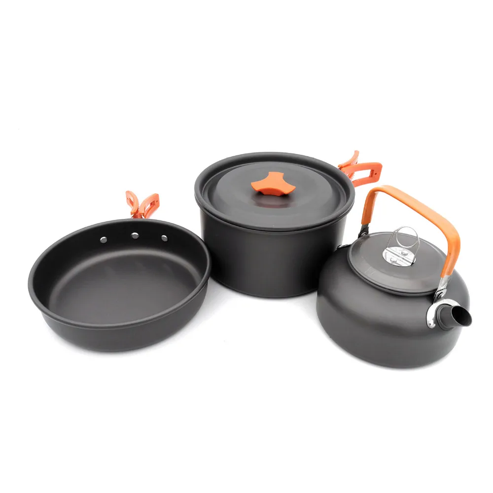 SJ-Maurie al aire libre vajilla portátil Camping olla Pan Kettle Set de aleación de aluminio utensilios de cocina 3 unids/set herramienta de cocina para Picnic barbacoa