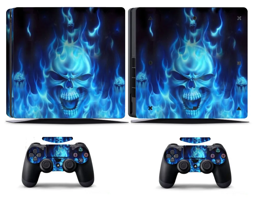 

Blue Fire 256 PS4 Slim Skin PS4 Slim Sticker Vinly Skin Sticker for Sony PS4 Slim PlayStation 4 Slim and 2 controller skins