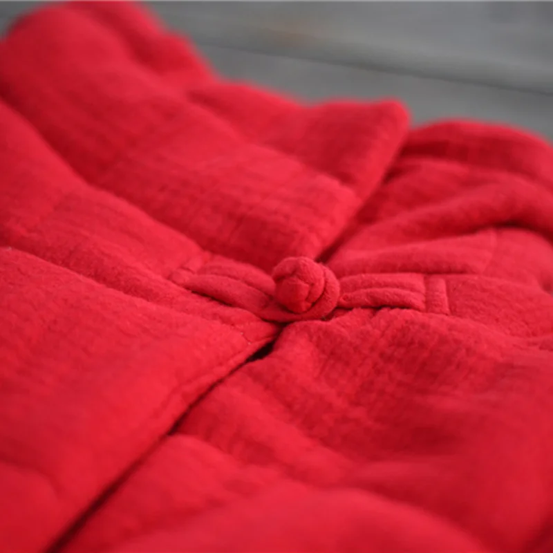 Johnature 2018 Autumn Winter Solid Color Women Parkas Coats New Loose Stand Collar Vintage Cotton Linen Long Section Coats