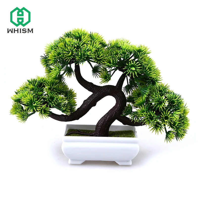 

WHISM Wedding Welcome Pine Tree Flowers Wreaths Artificial Flower Trigeminal Potted Simulation Decorative Fake Flower Bonsai