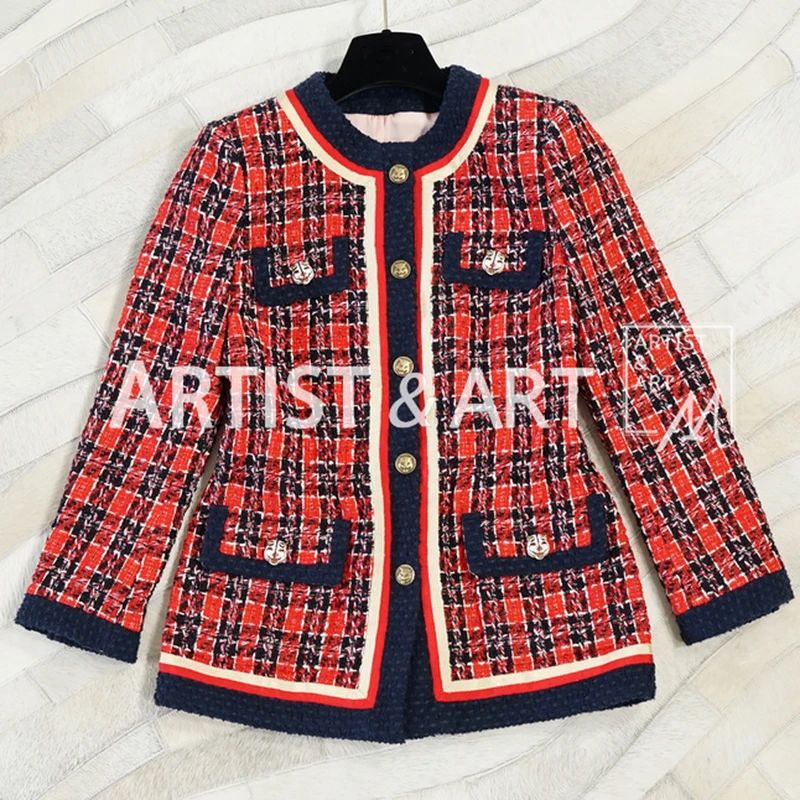 Svoryxiu 2018 Runway Custom Autumn Winter Coats Outwear Women's High Quality Wool Blends Slim Plaid Female Coat