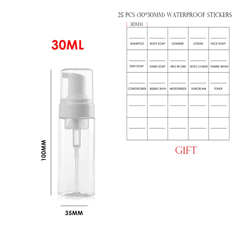 30/60/100/300ml прозрачный вспенивания бутылки насоса пены мыло муссов дозатор жидкого мыла бутылки с пеной с Кепки Пластик лосьон шампунь - Цвет: 30ml