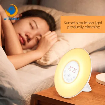 

Sunrise/Sunset Simulation Digital Clock with FM Radio 7 Colors Light Sounds Function Touch Sensing Wake Up Light Alarm Clock